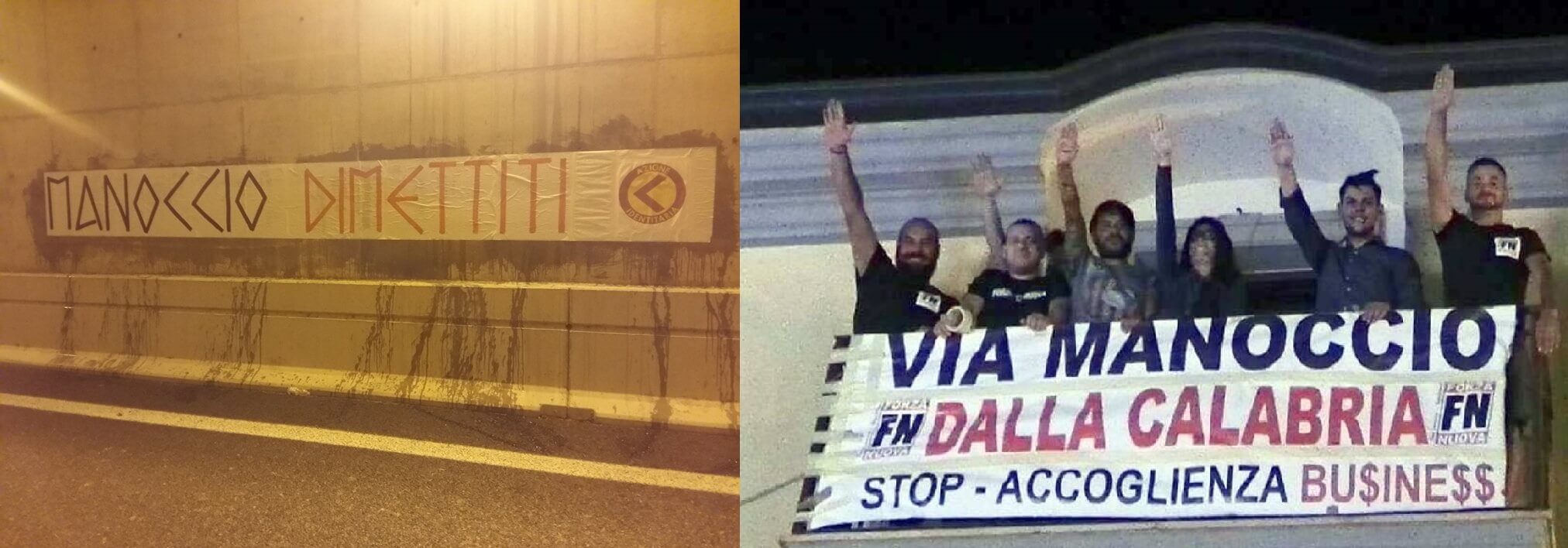 Striscione contro Manoccio di Forza Nuova