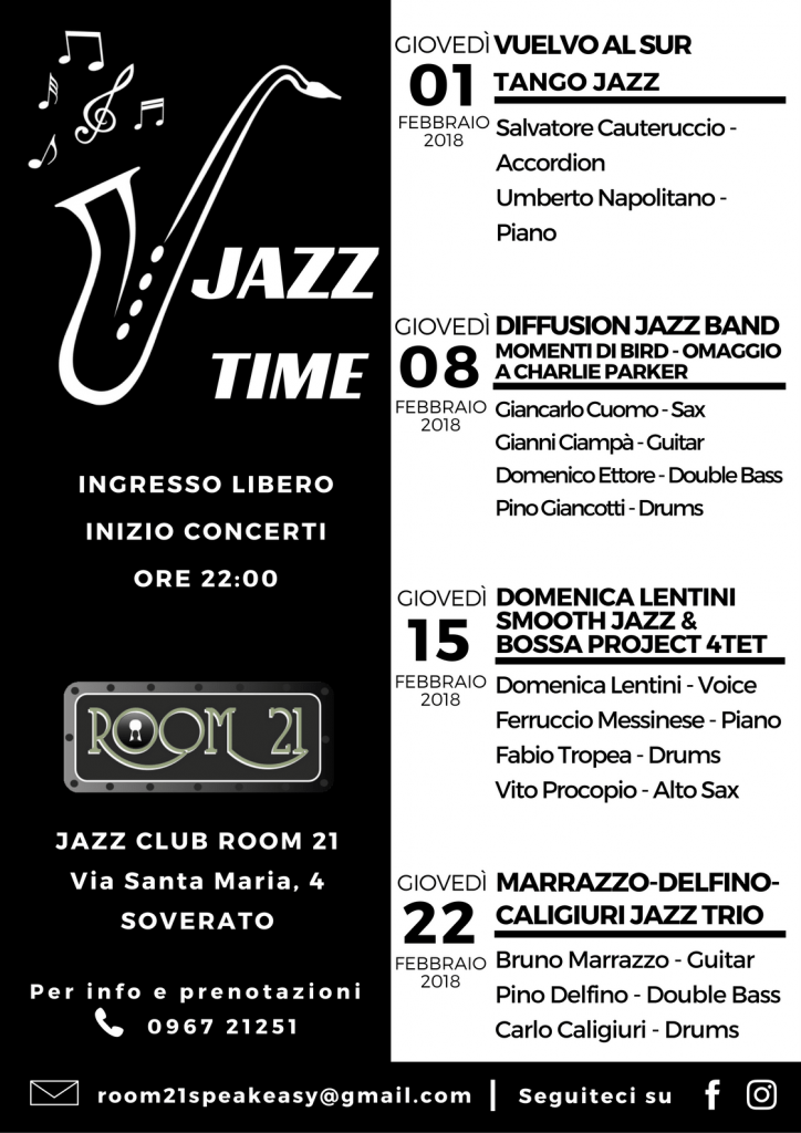 locandina “JAZZ TIME” presso il Jazz Club Room 21 a Soverato