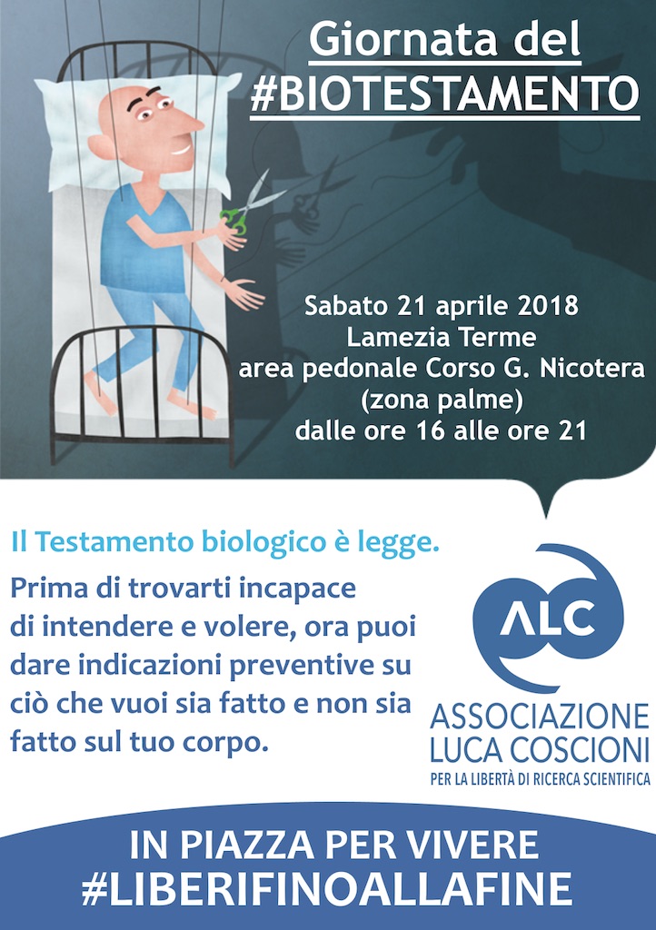 Il 21 aprile la Giornata del Biotestamento a Lamezia Terme