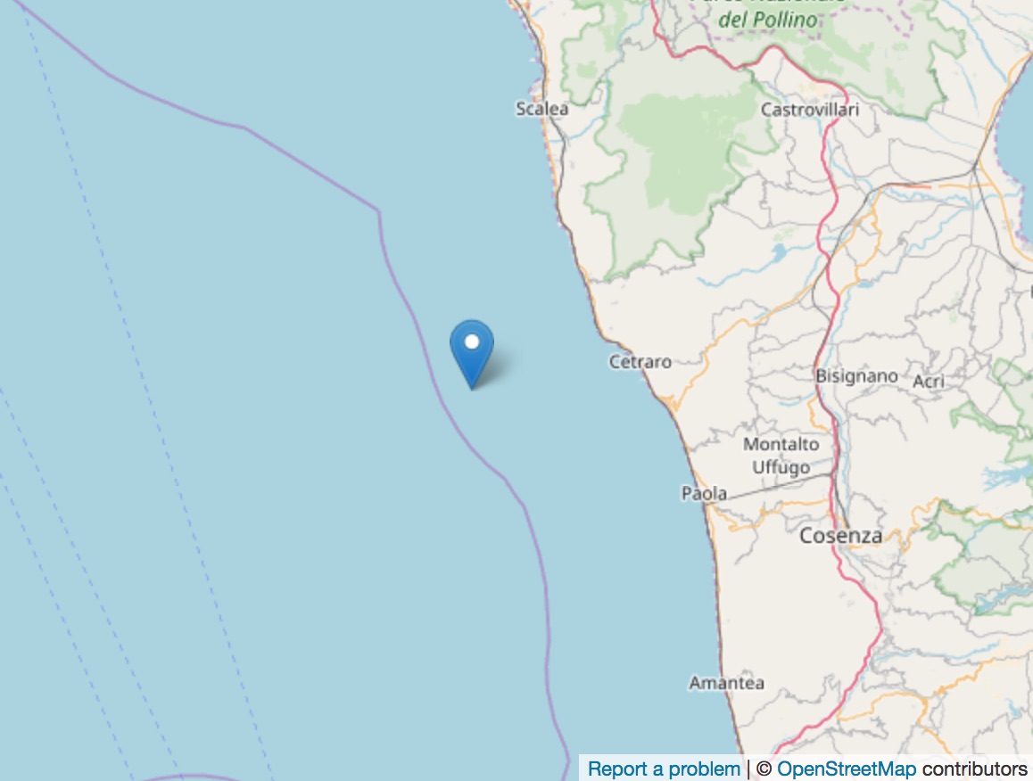 Scossa di terremoto nel Mar Tirreno sulla Costa Calabra nord occidentale