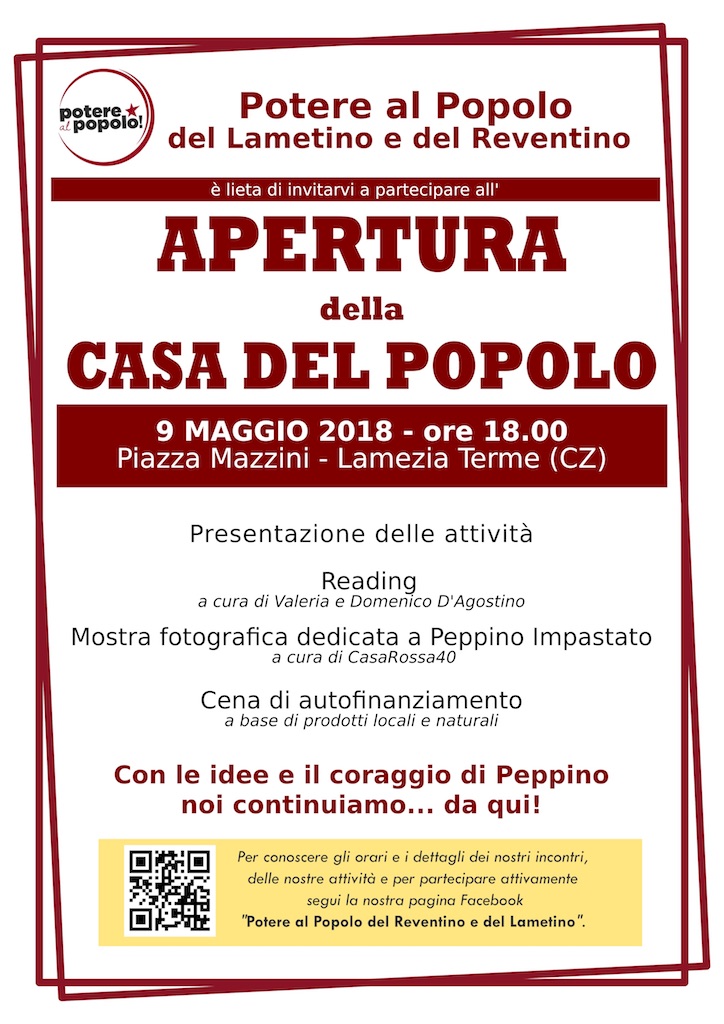 Il 9 Maggio apre la Casa del Popolo del Reventino e del Lametino