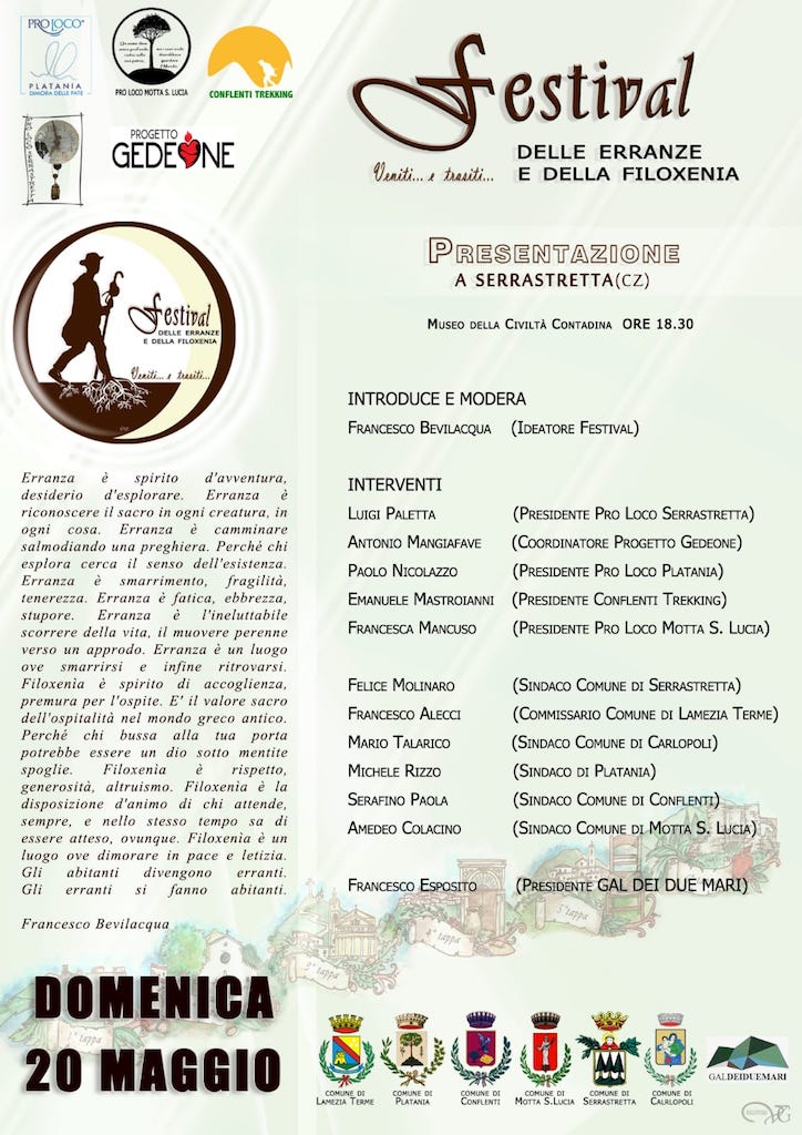 Il 20 maggio presentazione Festival delle erranze e della filoxenia