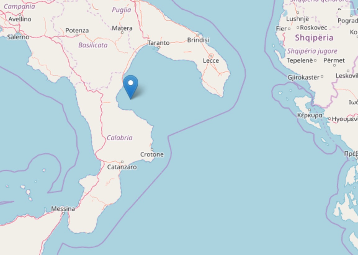 Terremoto di magnitudo 2.7 al largo della Costa Ionica Cosentina