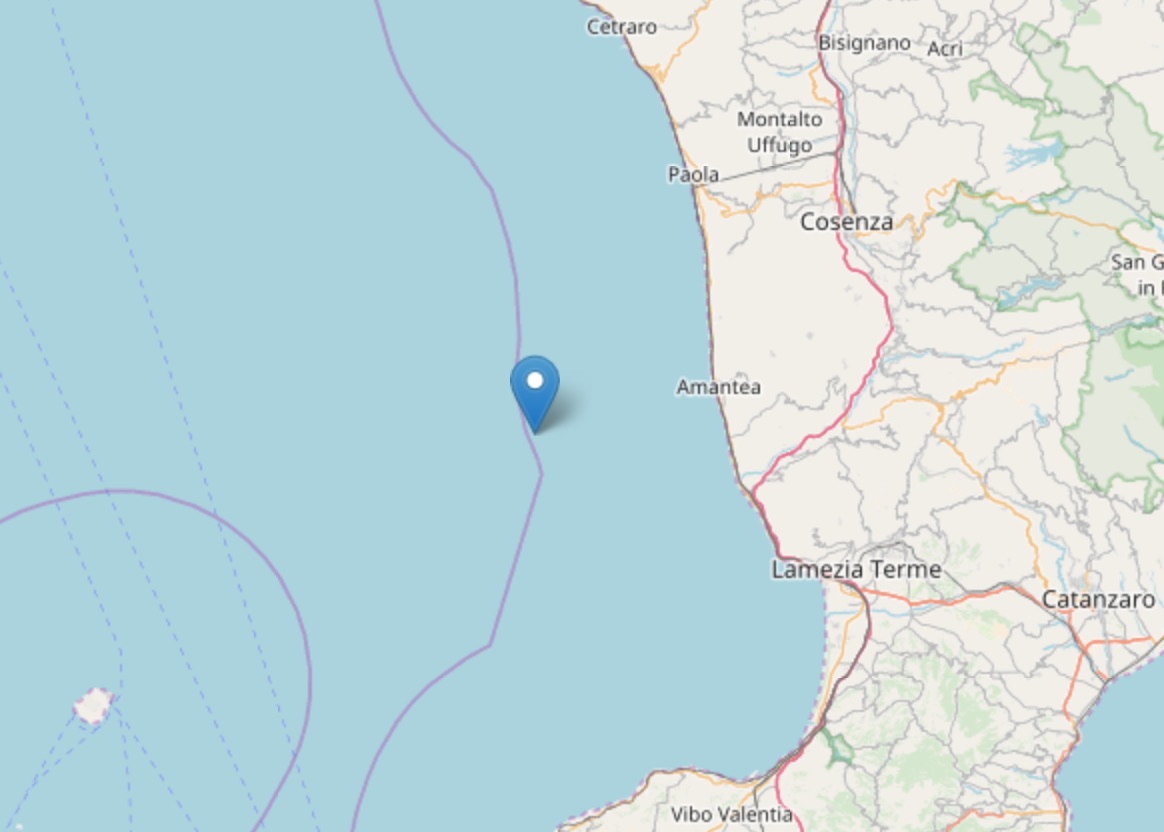 Terremoto di magnitudo 2.7 al largo della Costa Calabra nord occidentale