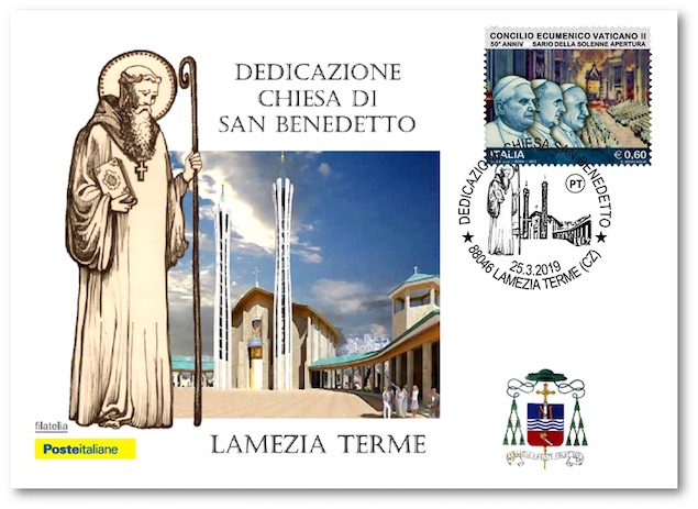 Lamezia, chiesa San Benedetto: annullo filatelico di Poste Italiane
