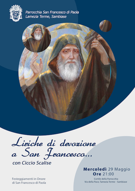 Lamezia. Il 29 maggio le "Liriche di devozione a San Francesco…con Ciccio Scalise"