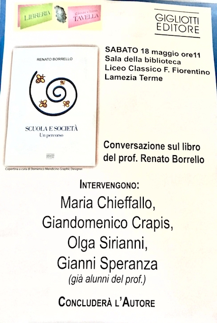 Il 18 maggio al liceo Fiorentino la presentazione del libro di Renato Borrello
