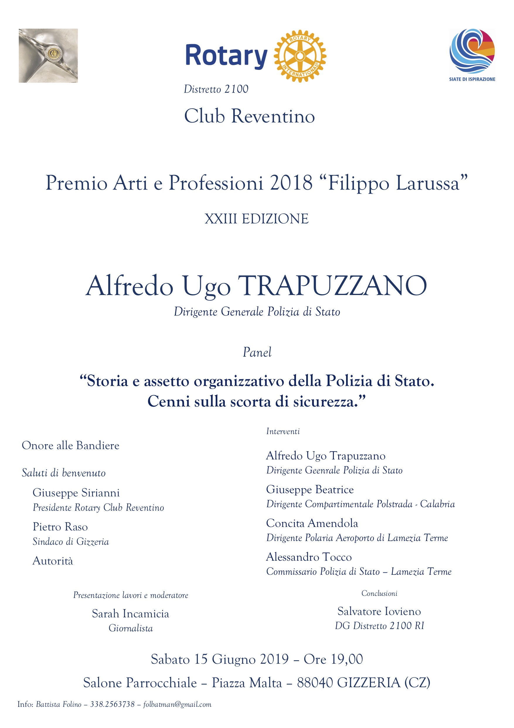 Gizzeria (CZ). Consegna del Premio Arti e Professioni “Filippo Larussa”