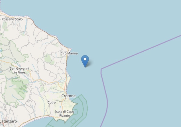 Terremoto di magnitudo 2.2 ML al largo della Costa Ionica Crotonese