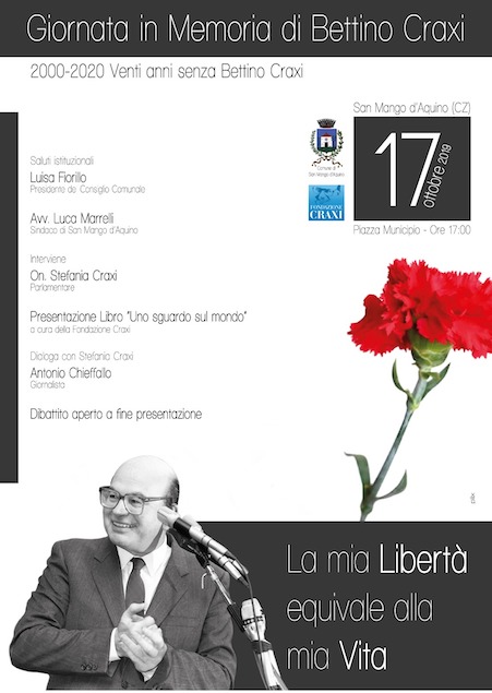 San Mango D'Aquino (CZ). Il 17 ottobre giornata in memoria di Bettino Craxi