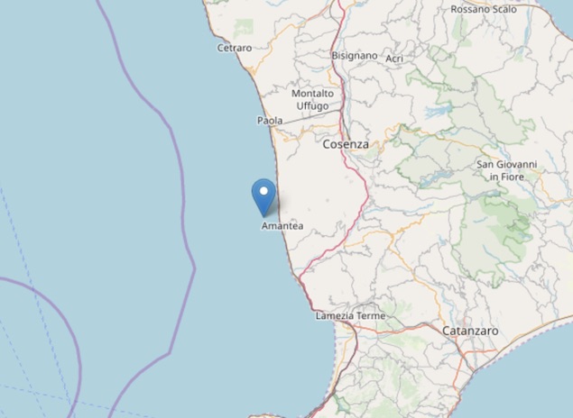 Nella notte terremoto di magnitudo ML 2.4 al largo di Amantea