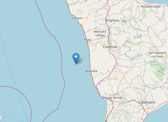 Terremoto di magnitudo 2.4 sulla costa calabra occidentale