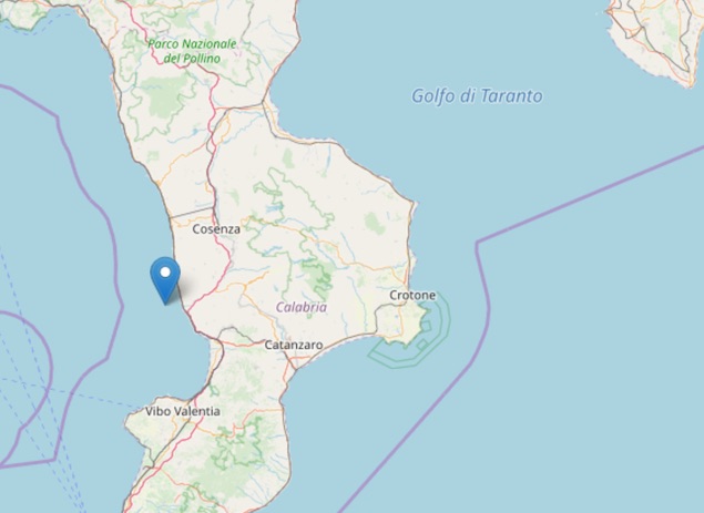 Terremoto di magnitudo ML 2.3 al largo di Amantea