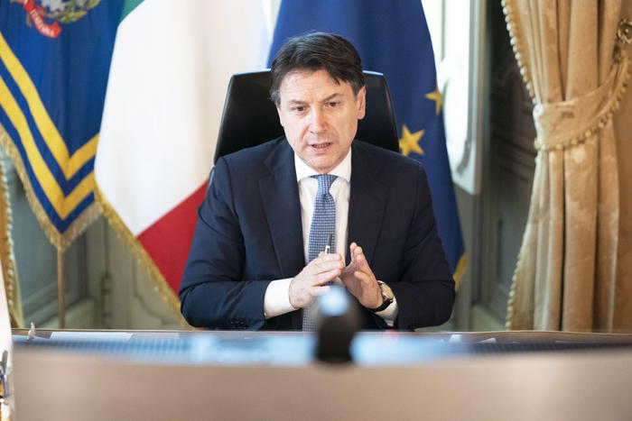 Italian Prime Minister Giuseppe Conte attends EU video conference