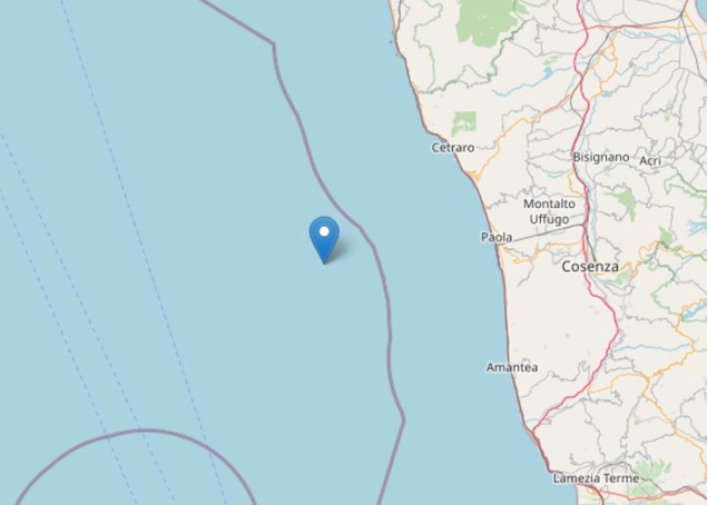 Terremoto di magnitudo ML 2.8 sulla Costa Calabra nord occidentale