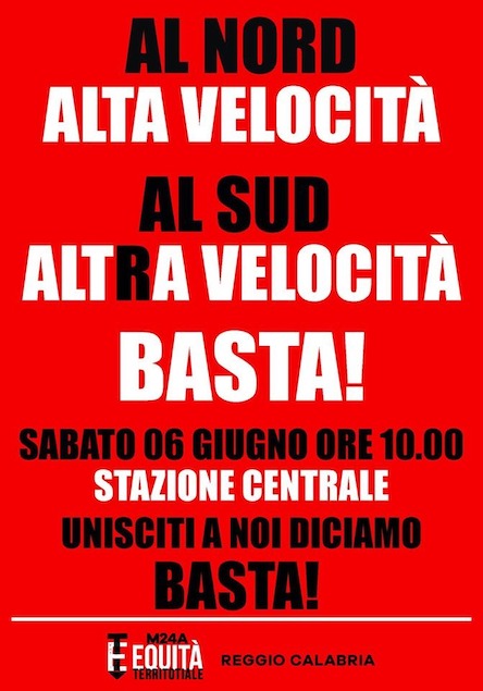 Alta velocità: manifestazione del Movimento24Agosto a Reggio Calabria