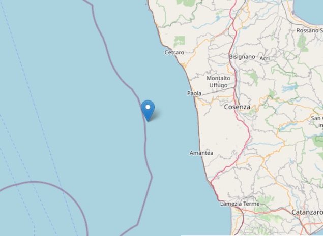Terremoto di magnitudo ML 2.1 al largo tra Paola e Amantea