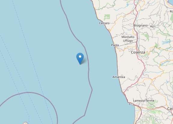 Terremoto di magnitudo ML 3.4 al largo tra Paola e Amantea