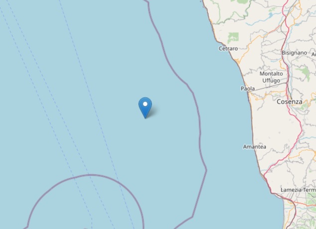 Terremoto di magnitudo ML 2.5 al largo tra Paola e Amantea