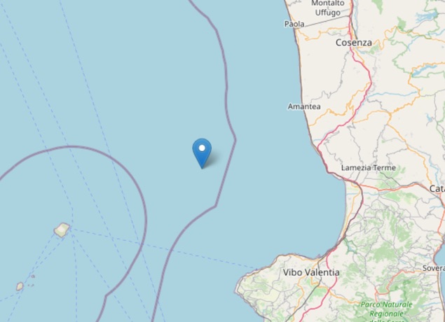 Terremoto di magnitudo ML 2.1 al largo di Lamezia Terme