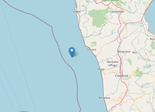 Terremoto di magnitudo ML 2.9 al largo di Cetraro