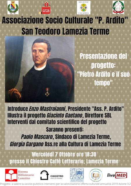 Lamezia. Il 7 ottobre presentazione progetto "Pietro Ardito e il suo tempo"