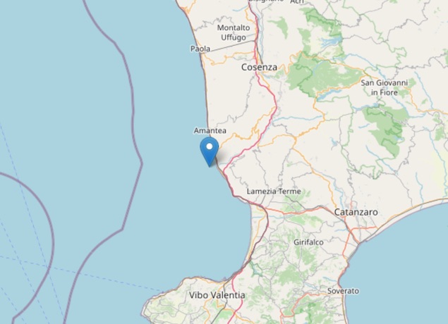 Terremoto di magnitudo ML 2.0 al largo di Nocera Terinese