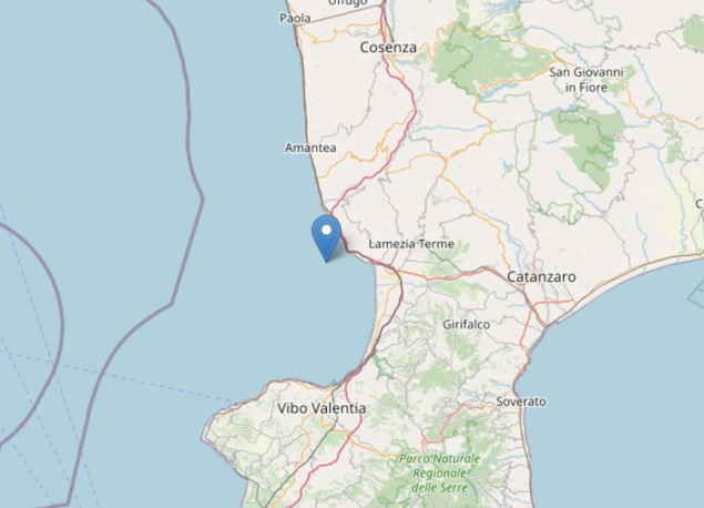 Terremoto di magnitudo ML 2.7 al largo di Lamezia Terme