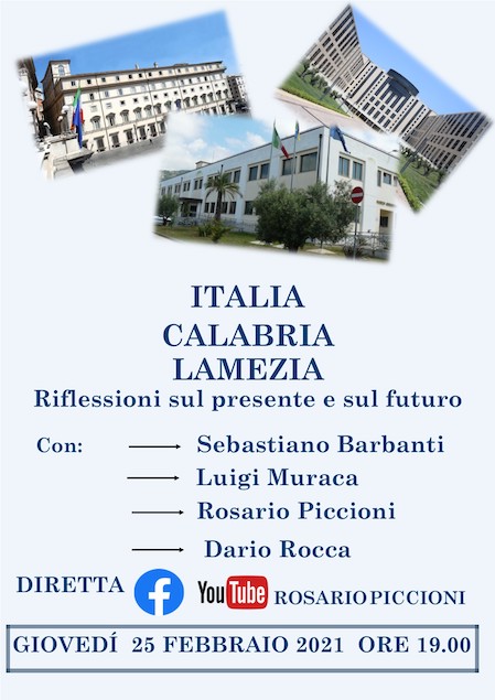 Italia, Calabria, Lamezia: domani webinar promosso da Rosario Piccioni