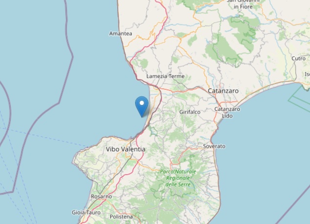 Terremoto di magnitudo ML 2.3 sulla Costa Calabra sud occidentale