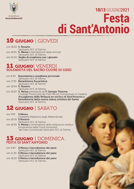 Reliquia ex ossibus di Sant'Antonio verrà donata alla Parrocchia di San Giovanni Battista Soveria