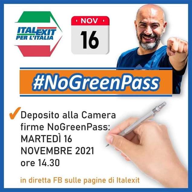 No greenpass, Italexit consegna alla Camera le firme della petizione