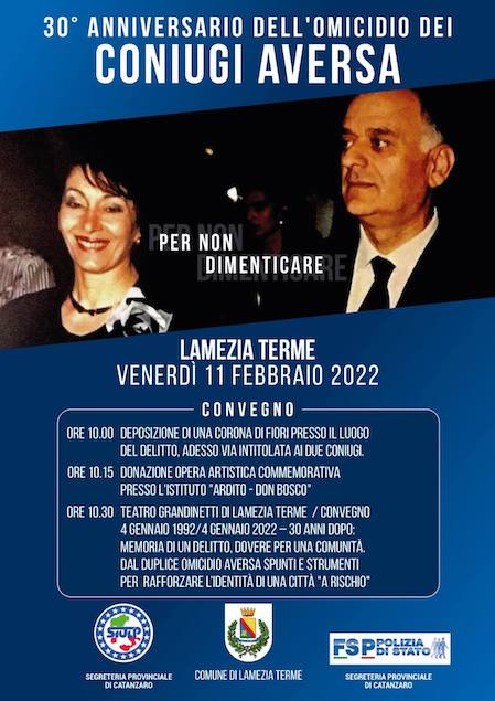 Lamezia. Commemorazione per il 30° anniversario omicidio coniugi Aversa