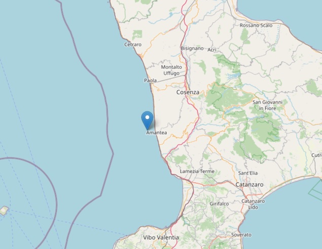 Terremoto di magnitudo ML 2.4 al largo di Amantea