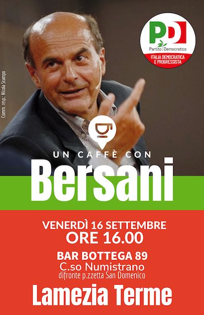 L'on. Pierluigi Bersani il 16 settembre a Lamezia