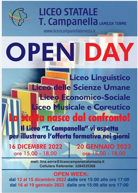 Il 20 gennaio Open Day al liceo Tommaso Campanella di Lamezia