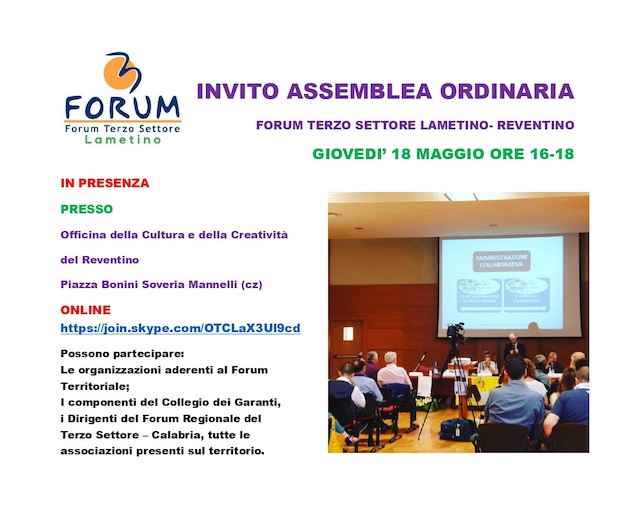 Il 18 maggio l’Assemblea Ordinaria del Forum Lametino del Terzo Settore