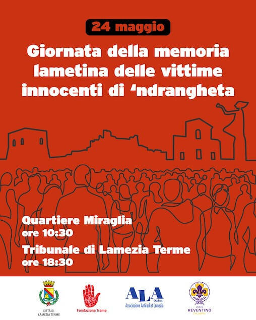 Il 24 maggio marcia della memoria per ricordare le vittime di ndrangheta lametine