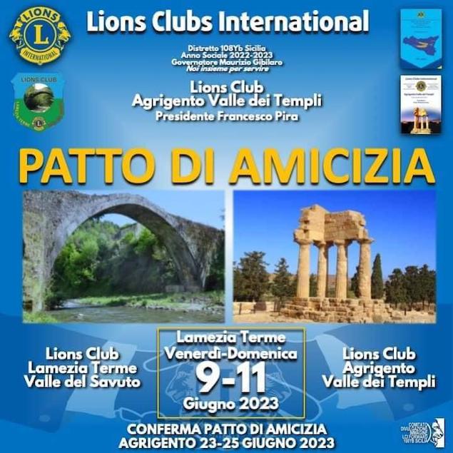 Grande successo il Patto di Gemellaggio tra i Lions Clubs Agrigento Valle del Templi e il Lions Club Lamezia Terme Valle del Savuto