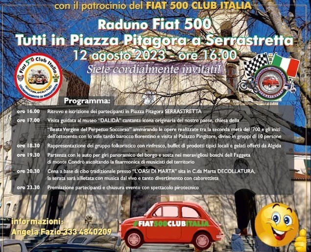 Serrastretta. Oggi 12 agosto il raduno Fiat 500