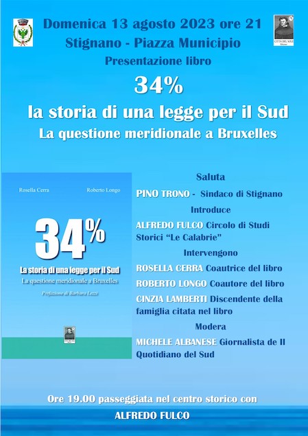 A Stignano presentazione del libro “34% - la storia di una legge per il Sud