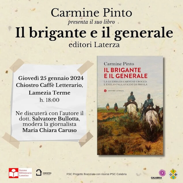 Lamezia. Carmine Pinto presenta il libro “Il brigante e il generale”