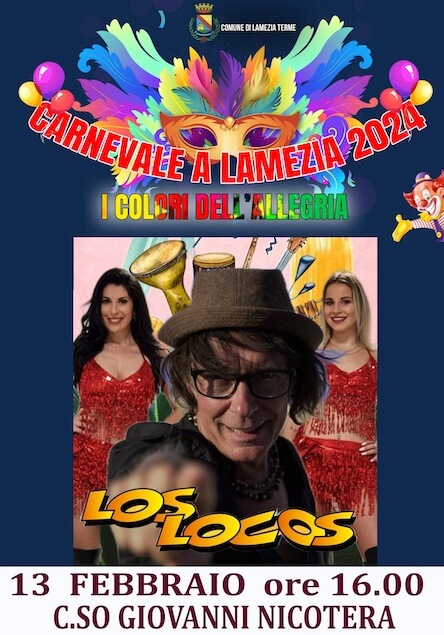 Lamezia. Oggi 13 febbraio festa di Carnevale con i Los Locos